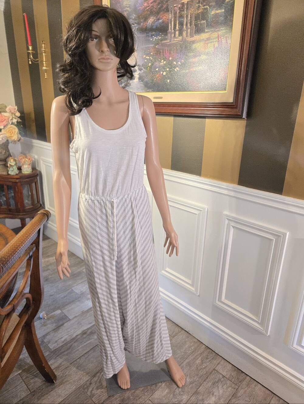 Sonoma White and Light Gray Striped Tank Maxi Dress